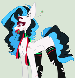 Size: 1412x1476 | Tagged: safe, artist:nocturnal-moonlight, oc, oc:candy moon, species:earth pony, species:pony, candy, chest fluff, clothing, female, food, lollipop, mare, scarf, simple background, socks