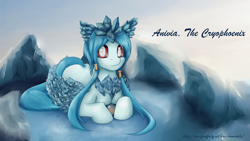 Size: 1920x1080 | Tagged: safe, artist:shamziwhite, oc, species:pegasus, species:pony, anivia, blue hair, crossover, crystal, egg, female, ice, league of legends, long hair, ponified, snow, solo