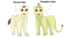 Size: 5030x3030 | Tagged: safe, artist:lynnthenerdkitty, character:pound cake, character:pumpkin cake, species:pegasus, species:pony, species:unicorn, bow, cake twins, looking at you, male, nightmare fuel, older, staring into your soul, uncanny valley, wat