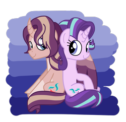 Size: 849x822 | Tagged: safe, artist:andromedasparkz, character:starlight glimmer, oc, oc:shimmering spectacle, species:alicorn, species:pony, species:unicorn, alicorn oc, canon x oc, colored wings, colored wingtips, female, incest, magical lesbian spawn, magical threesome spawn, male, mare, offspring, smiling, stallion, two toned wings