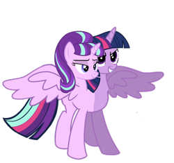 Size: 1880x1764 | Tagged: safe, artist:theunknowenone1, character:starlight glimmer, character:twilight sparkle, character:twilight sparkle (alicorn), species:alicorn, species:pony, abomination, alicornified, conjoined, female, fusion, god is dead, has science gone too far?, mare, multiple heads, race swap, simple background, starlicorn, transparent background, two heads, wat, we have become one, what has magic done, what has science done, wtf, xk-class end-of-the-world scenario
