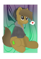 Size: 4960x7015 | Tagged: safe, artist:almond evergrow, derpibooru original, oc, oc only, oc:almond evergrow, species:earth pony, species:pony, abstract background, absurd resolution, clothing, dialogue, ear fluff, heart, hoodie, looking up, male, pictogram, simple background, sitting, smiling, solo, speech bubble, spoken heart, stallion, transparent background