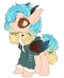Size: 1387x1697 | Tagged: safe, artist:darlyjay, oc, oc:krita, species:pegasus, species:pony, brown sclera, clothing, female, horns, jacket, simple background, solo, transparent background