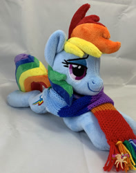 Size: 900x1143 | Tagged: safe, artist:ketika, character:rainbow dash, species:pony, bedroom eyes, clothing, irl, photo, plushie, prone, scarf, solo