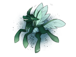 Size: 2048x1536 | Tagged: safe, artist:melonseed11, oc, oc:huxley, species:changeling, species:reformed changeling, aura, cute, cuteling, floppy ears, flying, grin, happy, male, sharp teeth, simple background, smiling, solo, spread wings, teeth, transparent background, wings