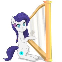 Size: 1000x1000 | Tagged: safe, artist:yinglongfujun, oc, oc:azure harmony, species:pony, braid, cute, harp, looking at you, music, musical instrument, ocbetes, seashell, simple background, solo, transparent background