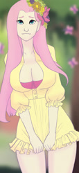 Size: 891x1953 | Tagged: safe, artist:ronniesponies, character:fluttershy, species:human, breasts, busty fluttershy, butterfly, cleavage, cute, exploitable meme, female, humanized, long neck, meme, misleading thumbnail, necc, nope.avi, solo