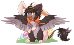 Size: 1882x1152 | Tagged: safe, artist:monogy, oc, oc:melloe, species:pegasus, species:pony, animal costume, bunny costume, bunny ears, clothing, costume, easter, female, holiday, mare, simple background, solo, transparent background