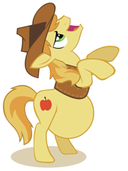 Size: 609x814 | Tagged: safe, artist:kna, edit, character:braeburn, species:earth pony, species:pony, bipedal, clothing, cowboy hat, hat, male, male pregnancy, open mouth, pregnant, pregnant edit, rearing, show accurate, simple background, smiling, solo, stallion, thread, white background, wtf