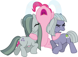Size: 2723x2009 | Tagged: safe, artist:davidsfire, character:limestone pie, character:marble pie, character:pinkie pie, species:earth pony, species:pony, crying, cutie mark, distraught, eyes closed, female, frown, gritted teeth, hug, mare, nose in the air, ocular gushers, open mouth, simple background, sisters, transparent background, trio, vector