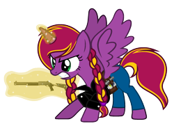 Size: 1568x1200 | Tagged: safe, artist:diamond-chiva, oc, oc:diamond-chi, species:alicorn, species:pony, alicorn oc, clothing, female, left 4 dead 2, magic, mare, simple background, solo, transparent background, weapon