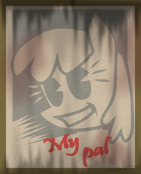 Size: 626x770 | Tagged: safe, artist:cazra, oc, oc:stable filly, species:earth pony, species:pony, fallout equestria, grin, pacman eyes, poster, smiling