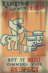 Size: 548x820 | Tagged: safe, artist:cazra, oc, oc:stable filly, species:earth pony, species:pony, fallout equestria, barrel, pacman eyes, poster, public service announcement, radiation, stable-tec