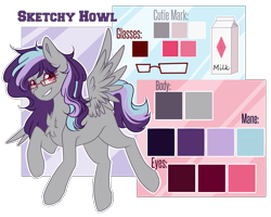 Size: 2939x2357 | Tagged: safe, artist:sketchyhowl, oc, oc:sketchy howl, species:pegasus, species:pony, chest fluff, female, glasses, mare, reference sheet, solo