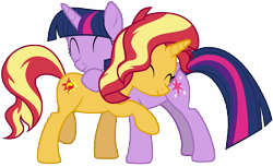 Size: 16302x9965 | Tagged: safe, artist:famousmari5, character:sunset shimmer, character:twilight sparkle, character:twilight sparkle (alicorn), species:alicorn, species:pony, species:unicorn, equestria girls:spring breakdown, g4, my little pony: equestria girls, spoiler:eqg series (season 2), absurd resolution, eyes closed, hug, simple background, smiling, transparent background, vector