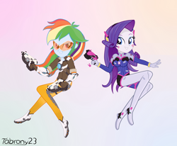 Size: 3400x2800 | Tagged: safe, artist:tabrony23, character:rainbow dash, character:rarity, my little pony:equestria girls, clothing, cosplay, costume, d.va, overwatch, rainbow tracer, tracer