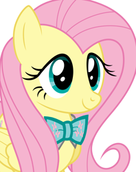 Size: 1992x2512 | Tagged: safe, artist:dashiesparkle edit, artist:disneymarvel96, edit, character:fluttershy, species:pegasus, species:pony, bow tie, bowties are cool, bust, cute, female, mare, portrait, shyabetes, simple background, smiling, solo, three quarter view, vector, vector edit, white background