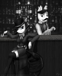 Size: 1080x1316 | Tagged: safe, artist:shamziwhite, character:rarity, species:anthro, episode:sparkle's seven, g4, my little pony: friendship is magic, bar, bartender, clothing, coat, detective, detective rarity, female, juice jackie, noir, unnamed pony