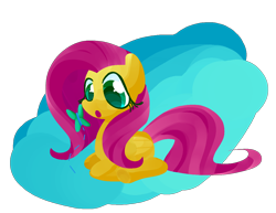 Size: 1304x1007 | Tagged: safe, artist:andromedasparkz, character:fluttershy, species:pegasus, species:pony, :o, abstract background, butterfly, female, folded wings, looking at something, mare, open mouth, prone, simple background, sitting, solo, transparent background, wings