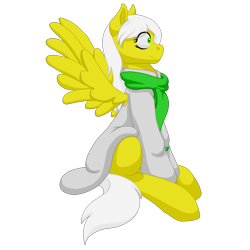 Size: 2000x2000 | Tagged: safe, artist:glacierfrostclaw, oc, oc:radiant resplendence, species:pegasus, species:pony, fallout equestria, clothing, female, mare, robe, scared, scarf, sitting, spread wings, wings
