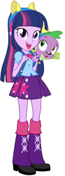 Size: 2094x5622 | Tagged: safe, artist:famousmari5, character:spike, character:twilight sparkle, character:twilight sparkle (alicorn), species:dog, equestria girls:equestria girls, g4, my little pony: equestria girls, my little pony:equestria girls, absurd resolution, backpack, clothing, cute, leg warmers, open mouth, pleated skirt, shoes, simple background, skirt, spike the dog, transparent background, vector, wondercolt ears