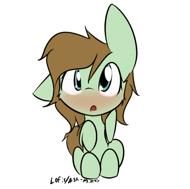 Size: 666x662 | Tagged: safe, artist:lofis, oc, oc:mint chocolate, species:pony, animated, blinking, blushing, confused, cute, female, gif, mare, shocked, solo, tail, tail wag