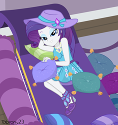 Size: 3500x3700 | Tagged: safe, artist:tabrony23, character:rarity, episode:camping must-haves, g4, my little pony: equestria girls, my little pony:equestria girls, spoiler:eqg series (season 2), bedroom eyes, clothing, female, hat, high heels, looking at you, rarity's bedroom, sexy, shoes, show accurate, smiling, solo