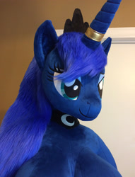 Size: 2448x3204 | Tagged: safe, artist:qtpony, character:princess luna, species:alicorn, species:anthro, species:pony, anthro plushie, beautiful, breasts, cleavage, crown, female, horn, horn ring, irl, jewelry, photo, plushie, ponytail, regalia, solo