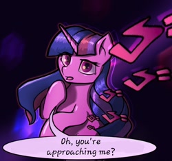 Size: 1024x964 | Tagged: safe, artist:stratodraw, edit, editor:kickinace, character:twilight sparkle, character:twilight sparkle (alicorn), species:alicorn, species:pony, dio brando, female, jojo's bizarre adventure, mare, menacing, oh you're approaching me, photo, solo, ゴ ゴ ゴ