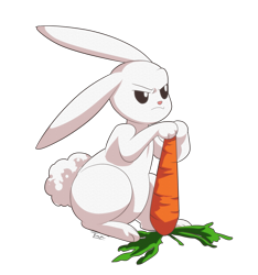 Size: 2339x2497 | Tagged: safe, artist:traupa, character:angel bunny, species:rabbit, animal, carrot, food, herbivore, high res, male, raised eyebrow, simple background, solo, transparent background, unamused, vegetables