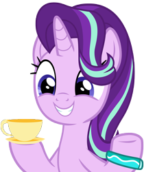 Size: 6000x7135 | Tagged: safe, artist:famousmari5, character:starlight glimmer, species:pony, species:unicorn, episode:student counsel, bracelet, cup, female, grin, jewelry, simple background, smiling, solo, teacup, transparent background, vector