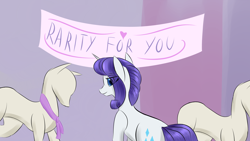 Size: 1920x1080 | Tagged: safe, artist:renarde-louve, character:rarity, species:pony, newbie artist training grounds, atg 2019, banner, clothing, mannequin, rarity for you, scarf, text