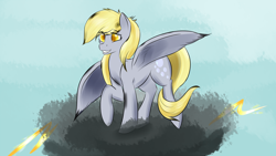 Size: 1920x1080 | Tagged: safe, artist:renarde-louve, character:derpy hooves, species:pony, cute, lightning, stormcloud