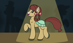 Size: 1100x650 | Tagged: safe, artist:redquoz, character:yona, species:earth pony, species:pony, newbie artist training grounds, episode:she's all yak, g4, my little pony: friendship is magic, atg 2019, bow, cute, dancing, dark background, hair bow, ponified, pony cotillion, pony yona, raised hoof, smiling, species swap, spotlight, yonadorable