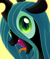 Size: 1698x2000 | Tagged: safe, artist:andromedasparkz, character:queen chrysalis, species:changeling, changeling queen, female, smiling, solo