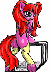 Size: 2480x3508 | Tagged: safe, artist:stammis, character:pacific glow, species:pony, butt, female, leg warmers, plot, simple background, solo, white background