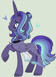 Size: 1068x1472 | Tagged: safe, artist:nocturnal-moonlight, oc, parent:princess luna, parent:starlight glimmer, parents:starluna, species:alicorn, species:pony, cloak, clothing, female, magical lesbian spawn, mare, offspring, raised hoof, see-through, simple background, solo