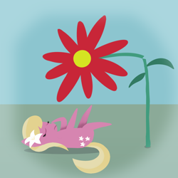 Size: 1000x1000 | Tagged: safe, artist:redquoz, character:lily, character:lily valley, species:earth pony, species:pony, background pony, dream, faint, fainted, female, flower, lying down, mare, nightmare, pointy ponies, small pony, solo