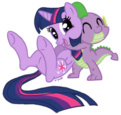 Size: 880x838 | Tagged: safe, artist:c-puff, character:spike, character:twilight sparkle, species:dragon, species:pony, species:unicorn, female, hug, hug from behind, male, mare, on back, simple background, smiling, transparent background