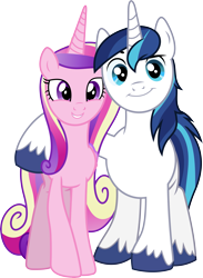 Size: 4387x6000 | Tagged: safe, artist:chainchomp2 edit, edit, editor:slayerbvc, character:princess cadance, character:shining armor, species:alicorn, species:pony, species:unicorn, ship:shiningcadance, episode:the one where pinkie pie knows, g4, my little pony: friendship is magic, accessory-less edit, barehoof, female, hoof around neck, male, mare, missing accessory, shipping, simple background, stallion, straight, transparent background, vector, vector edit