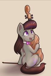 Size: 874x1304 | Tagged: dead source, safe, artist:stratodraw, character:octavia melody, species:earth pony, species:pony, bow (instrument), cello, cello bow, female, mare, musical instrument, open mouth, simple background, sitting, solo
