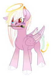 Size: 1432x2074 | Tagged: safe, artist:tsand106, oc, oc:trouble, species:pegasus, species:pony, female, halo, mare, mouth hold, paintbrush, solo