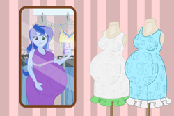 Size: 3600x2400 | Tagged: safe, artist:buttonbuster, artist:mintydrop2013, character:princess luna, character:vice principal luna, my little pony:equestria girls, belly, big belly, breasts, cellphone, hyper, hyper belly, hyper pregnancy, impossibly large belly, looking at you, mannequin, maternity dress, mirror, phone, pregluna, pregnant, pregnant equestria girls, selfie, vice principal luna
