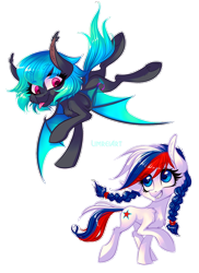 Size: 1000x1370 | Tagged: safe, artist:limreiart, oc, oc only, oc:marussia, oc:moondrive, species:bat pony, species:earth pony, species:pony, nation ponies, bat pony oc, duo, female, mare, russia, simple background, transparent background, watermark