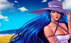 Size: 1850x1134 | Tagged: safe, artist:dclzexon, character:princess luna, clothing, female, hat, humanized, solo, summer, sun hat