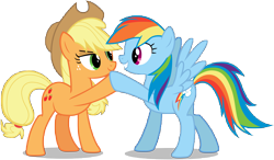 Size: 11011x6452 | Tagged: safe, artist:famousmari5, character:applejack, character:rainbow dash, species:earth pony, species:pegasus, species:pony, episode:non-compete clause, g4, my little pony: friendship is magic, absurd resolution, clothing, cowboy hat, cutie mark, duo, hat, hoofbump, simple background, stetson, transparent background, vector