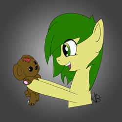 Size: 2160x2160 | Tagged: safe, artist:mranthony2, oc, oc:lemon bounce, species:pony, colored, cute, flat colors, happy, plushie, simple background, smiling, solo, teddy bear, torso