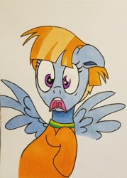 Size: 2152x3008 | Tagged: safe, artist:polar_storm, character:windy whistles, species:pegasus, species:pony, colored sketch, female, mare, purple eyes, shocked expression, solo, traditional art