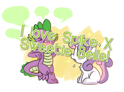Size: 888x659 | Tagged: safe, artist:haute-claire, character:spike, character:sweetie belle, ship:spikebelle, female, male, mlpshippingconfessions, shipping, straight