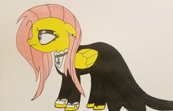 Size: 3127x2007 | Tagged: safe, artist:polar_storm, character:fluttershy, species:pegasus, species:pony, episode:fake it 'til you make it, blue eyes, colored sketch, female, fluttergoth, mare, solo, traditional art